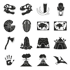 Dinosaur and Prehistoric Icons Collection: Dinosaurs, Mammoths, Volcanoes, Caveman Tools © isal