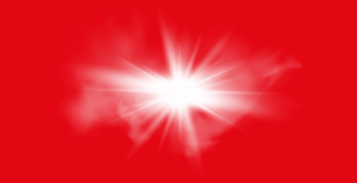 Red background with warm sunlight and sun glare effect. Soft glowing rays, sun glare and summer atmosphere for abstract nature backgrounds.