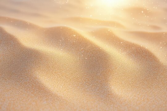 sunlit golden sand ripples with shimmering grains, warm tranquil dunes close-up