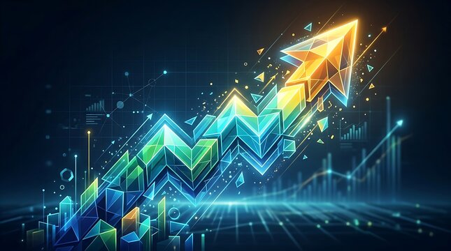 Abstract multicolored upward growth graph illustration with colorful business technology progress