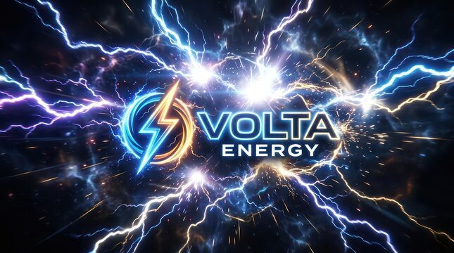 Abstract power energy logo reveal with intense blue and orange electrical lightning strike.