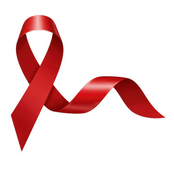 Red ribbon symbol for awareness and health support isolated on transparent background
