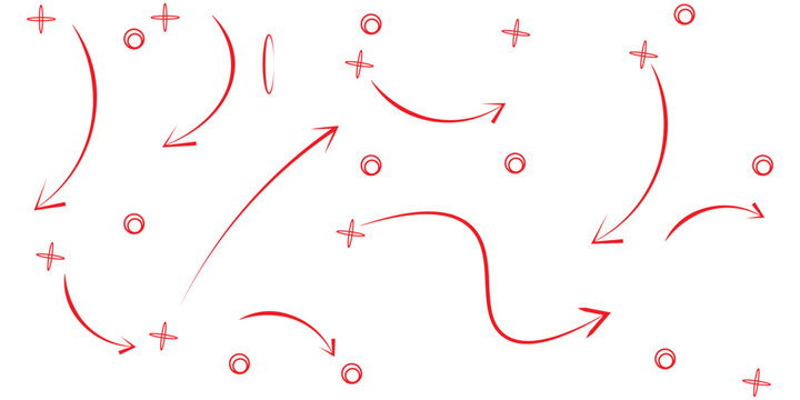 Red Hand-Drawn Arrows and Symbols Background for Strategy, Direction and Creative Diagram