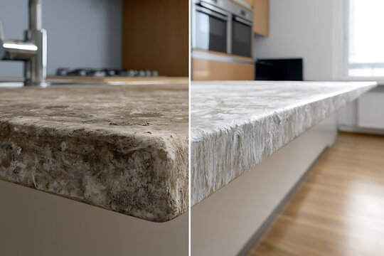 Kitchen countertop cleaning before and after renovation