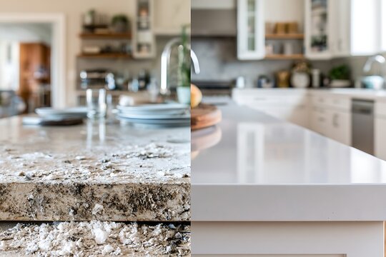 Kitchen countertop before and after renovation