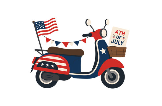 etro Patriotic Pickup Truck for Fourth of July Flat Vector Design