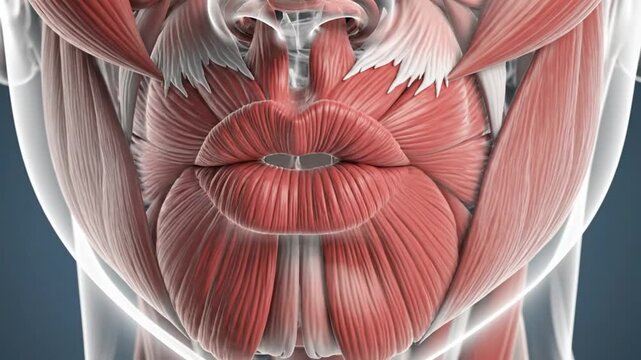 Anatomy Visualization of Orbicularis Oris Muscle with Surrounding Facial Muscles and Mouth