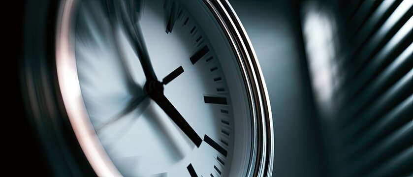 Close-up of a clock face, hands blurred motion