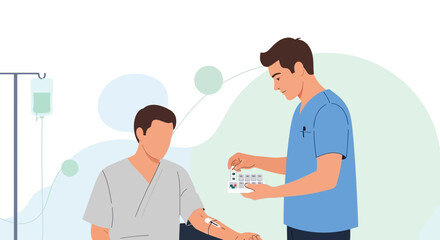 Obraz premium Nurse Administering IV Drip to Patient in Medical Setting