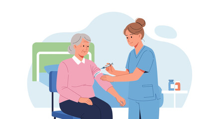 Fototapeta premium Nurse administering vaccine to elderly woman in medical facility