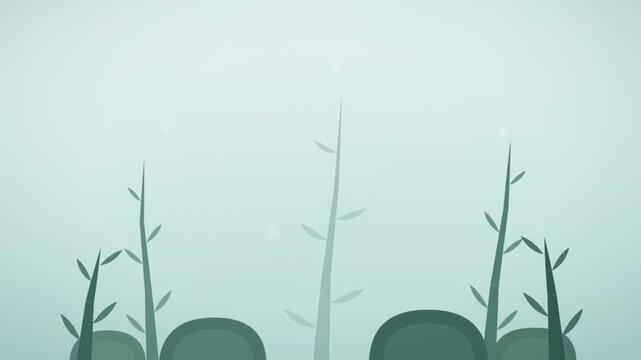Minimalist 2D animated bamboo forest background with floating particles