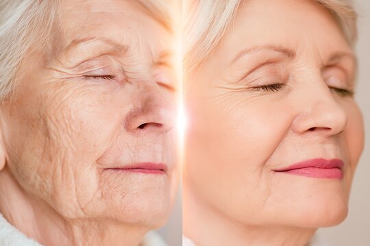 Mature woman face before and after anti aging treatment