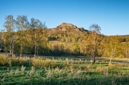 Southern Urals in spring: Yanguziai mountain of the Irendyk ridge.