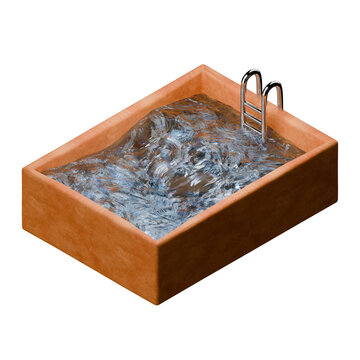 3d tiled isometric swimming pool with ladders, transparent background