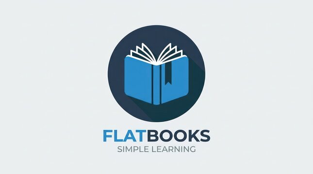 Simple learning flat books logo design with circular background and modern sans font type.