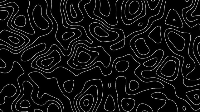 Abstract topographic contour map concept, cartography geographic terrain pattern design, topo wavy black and white mountain surface, liquid line art background animation