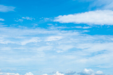 Obraz premium A bright, clear blue sky meets a glowing white horizon, suggesting a serene, open, and with sunlight of beautiful cloudy sky. landscape or abstract background 