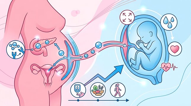 Gestational diabetes medical infographic with mother and fetus