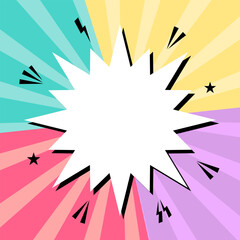 Fototapeta premium Abstract comic pop art burst background with colorful sunburst rays and explosion frame. Dynamic retro design for banners, posters, and speech bubbles.