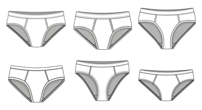 Men underwear briefs technical fashion sketch vector illustration template set.