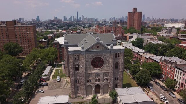 flying counter clockwise around church in Bed Stuy Brooklyn