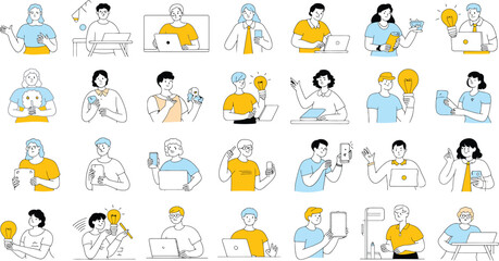 Fototapeta premium Diverse People Using Technology and Sharing Ideas - Modern Flat Illustration