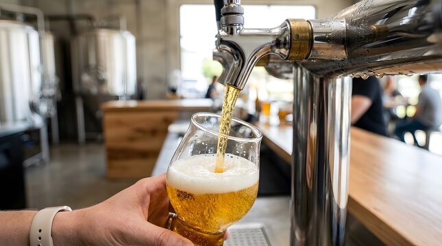 Fresh craft beer pouring from tap into glass for International Beer Day