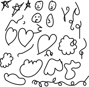 Hand Drawn Love Doodle Collection with Hearts Faces Clouds and Playful Sketch Icons