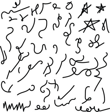 Hand Drawn Scribble Line Collection with Abstract Doodles Curved Strokes and Sketch Elements