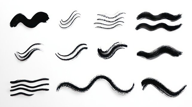 multiple black brushstroke wavy lines and swashes on white background conveying energetic expressive rhythm