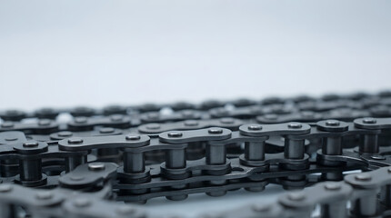 Obraz premium Close Up View of Professional Matte Black Steel Timing Chain for Industrial Machinery and Automotive Engineering with Copy Space