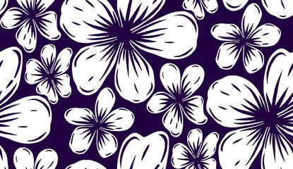 Fototapeta premium Seamless pattern of abstract hibiscus flowers in dark blue background pattern illustration