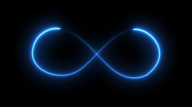 Glowing infinity sign on black background. Animation of seamless loop Neon glowing blue light isolated on black background. Eternity concept.4k video