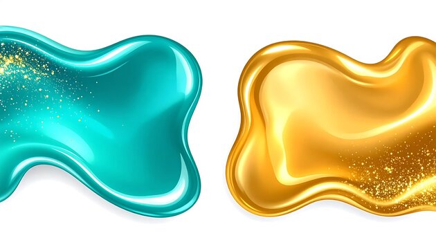 3D rendered gold and teal heart shaped rings.