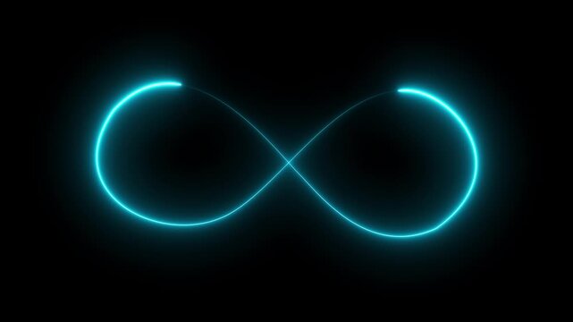 Glowing infinity sign on black background. Animation of seamless loop Neon glowing blue light isolated on black background. Eternity concept.4k video