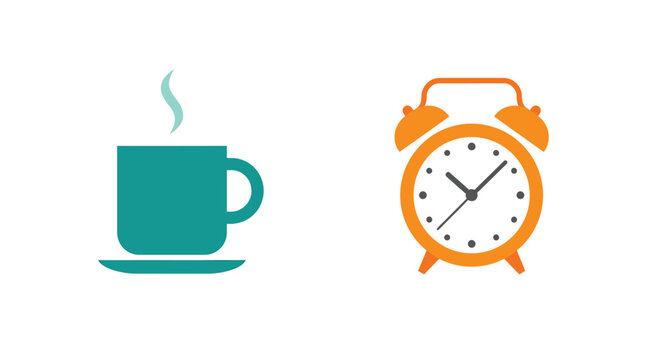 Daily routine icons representing morning coffee and wake up time with caffeine schedule breakfast beverage management deadline punctuality business lifestyle minimalist