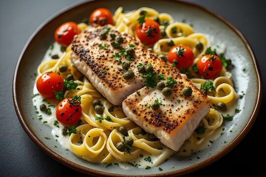 pan-seared haddock piccata on a plate