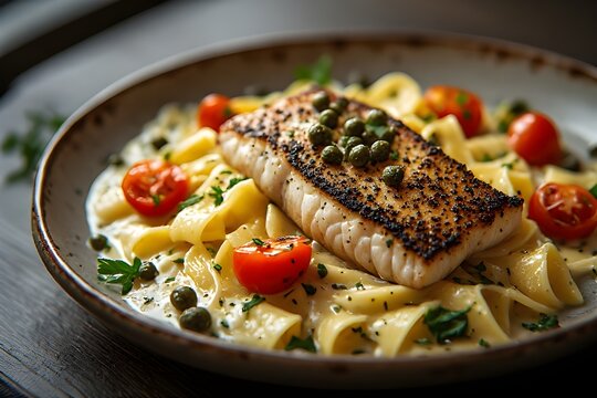 pan-seared haddock piccata on a plate