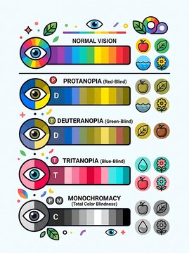 Color blindness infographic showing vision deficiency types