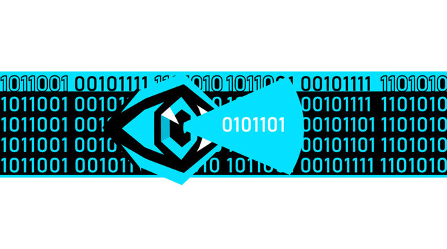 Striking flat vector logo showcases binary code background with eye-catching design and geometric shapes prominently.