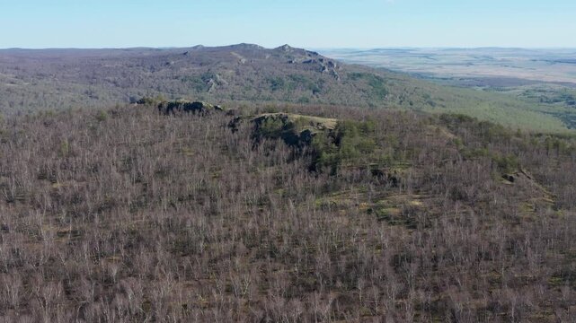 Urals in spring: Irendyk ridge, Mount Karatashmas. Aerial view.