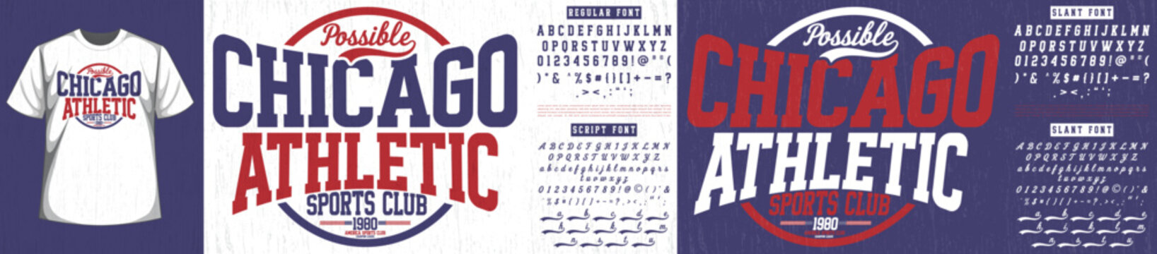 Chicago Athletic Sports Club t-shirt graphic with "Possible Chicago Athletic" text and fonts