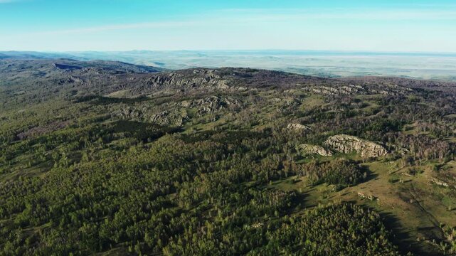 Urals in spring: Irendyk ridge, Mount Karatashmas. Aerial view.