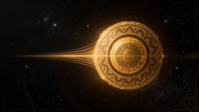 Golden ornate circle in space