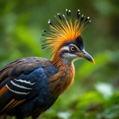 Obraz premium Majestic Crowned Crane with Striking Orange and Blue Plumage in Natural Setting