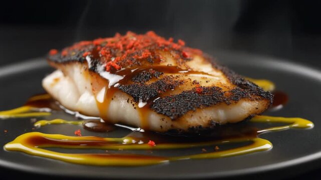 Gourmet Pan-Seared White Fish Fillet with Glaze and Spices
