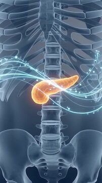 3d insulin resistance body interface pancreas skeleton rib spine pelvis glowing illustration highlighting metabolic health and glucose regulation inside human torso anatomy visualization