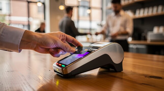 Customer uses credit card for contactless payment at terminal