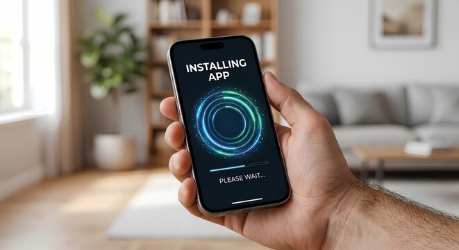 Installing mobile app loading progress on smartphone