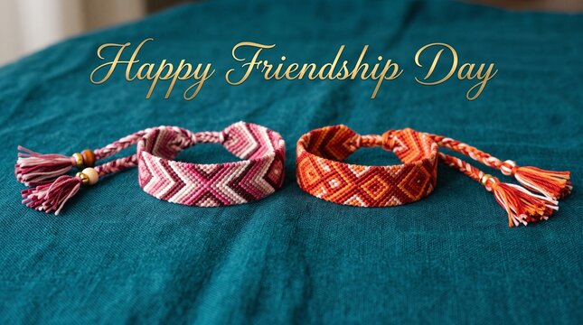 Celebrating friendship day colorful friendship bands on teal background a symbol of connection